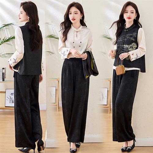 HR YYG82950新中式刺绣马甲+刺绣衬衫+裤子三件套 商品图1