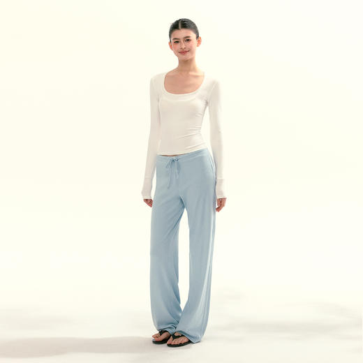 Ariseism 美式复古短款U领长袖T恤女秋季新款修身上衣 商品图3