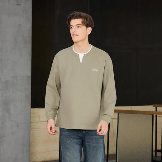 半身缘男装 秋季经典V领假两件高棉柔软舒适T恤253212U01110037 商品图0