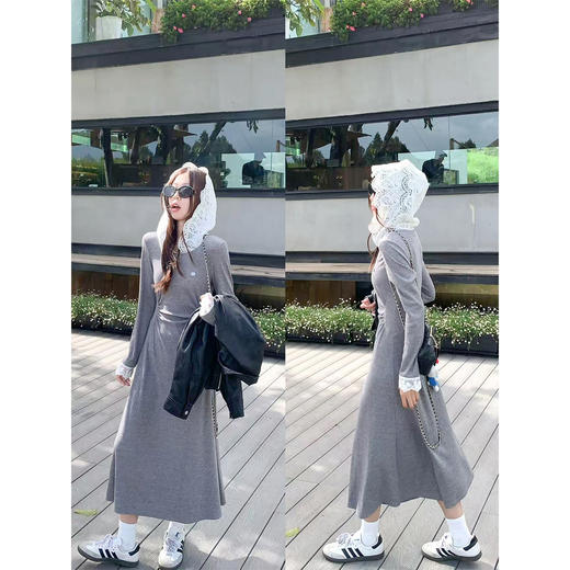 【179元任选2件】现货！韩系修身连帽拼蕾丝连衣裙 商品图4