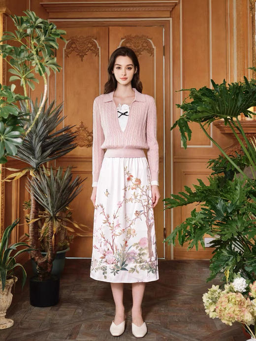 故宫宫廷系列粉色定位印花两面穿半裙 商品图0