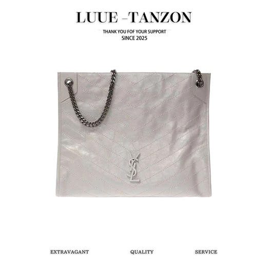 圣罗兰 Niki Logo标识 复古 褶皱皮革 大容量 托特包 链条单肩手提包 中号 女款 经典推荐（LZ） 商品图0