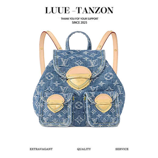 驴家 丹宁牛仔布老花双肩包(JPH) 商品图0