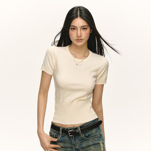 Ariseism 美式复古修身针织短袖T恤女早秋新款基础百搭上衣
 商品图1