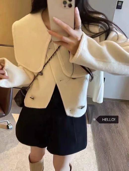 【高端系列】手工定制70%绵羊毛➕莱赛尔短款海军领不规则双面尼短款外套-喜出 商品图5