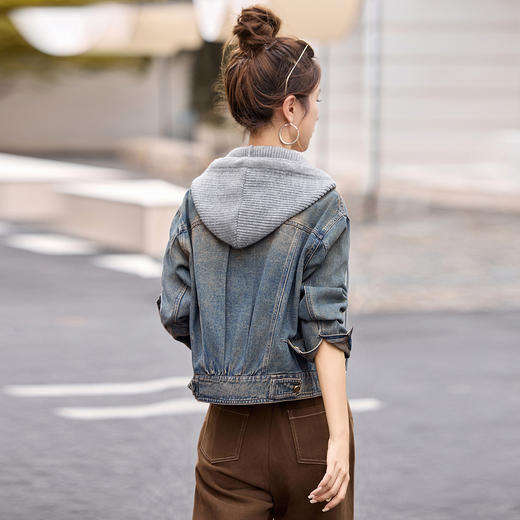 连帽牛仔外套新款小个子女生流行复古做旧上衣褂子短款XGJ5816 商品图3