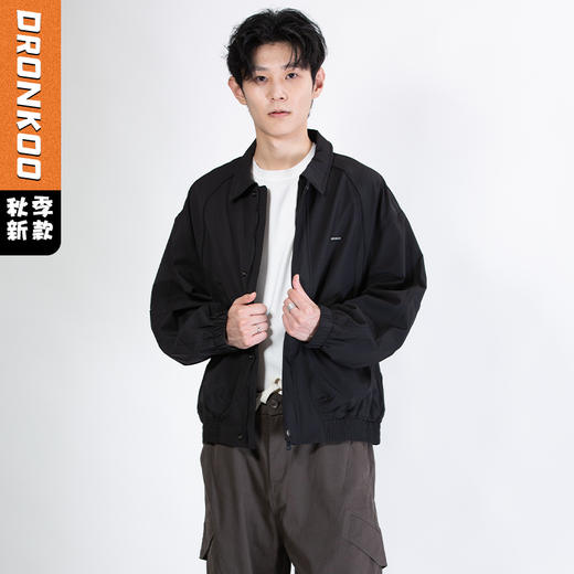 DRONKOO 2025 翻领左金属标口袋弹力绳下摆橡筋微阔中厚夹克 商品图0