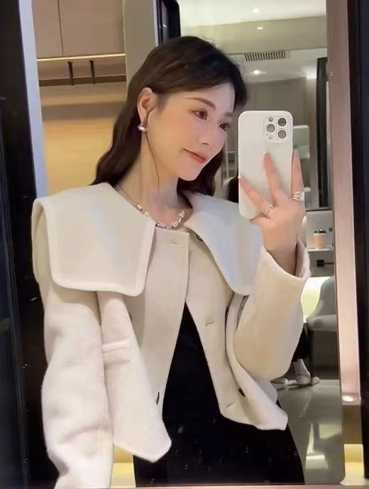 【高端系列】手工定制70%绵羊毛➕莱赛尔短款海军领不规则双面尼短款外套-喜出 商品图3