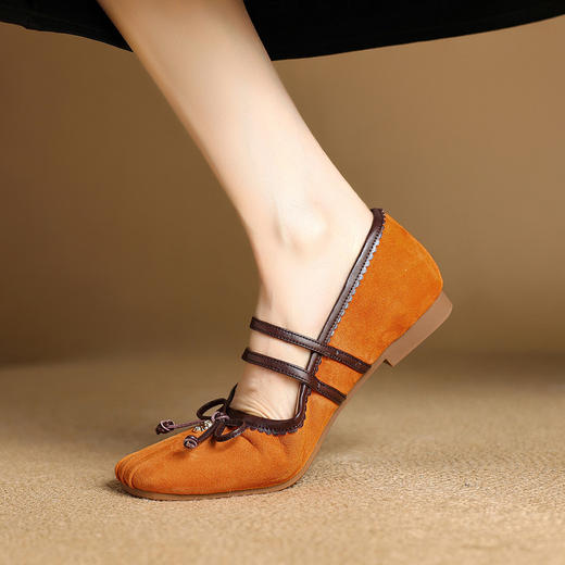 【预售5天】晚晚风蝴蝶结圆头复古单鞋女新款浅口一字带玛丽珍鞋NJMK&K1726 商品图2