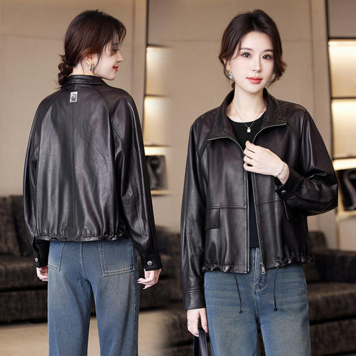 TC 23528时尚立领皮衣外套宽松休闲气质短款皮夹克上衣 商品图1