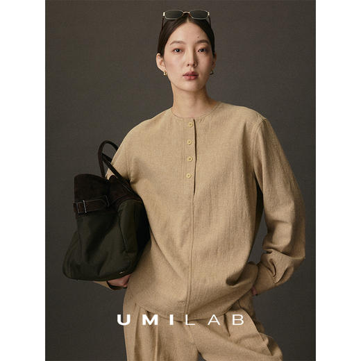 UMILAB｜岩序*老钱套装 亚麻+羊毛+棉宽松圆领上衣/松紧长裤E268W 商品图2