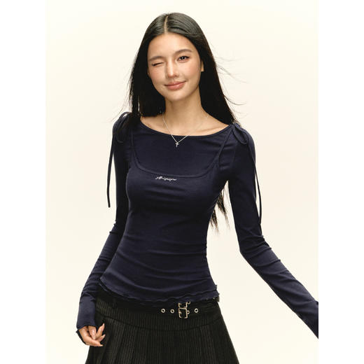 Ariseism 美式复古设计感长袖T恤女秋季新款修身上衣 商品图2