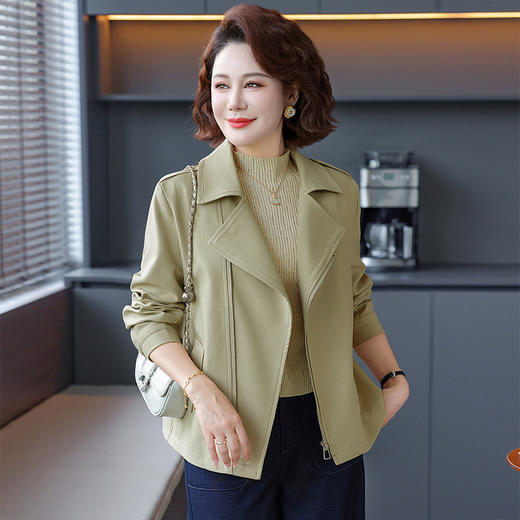 FW 8516妈妈装短款西装领风衣外套修身 商品图1