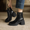 阿么手工女鞋小个子增高厚底单靴女2025新款复古秋冬百搭短靴7CM 商品缩略图1