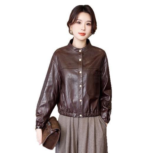 TC 23537复古立领小皮衣外套小个子短款机车真皮绵羊皮夹克 商品图4
