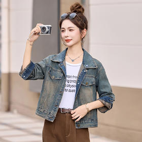 连帽牛仔外套新款小个子女生流行复古做旧上衣褂子短款XGJ5816