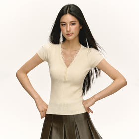 Ariseism 美式复古设计感针织短袖T恤女夏季新款修身上衣