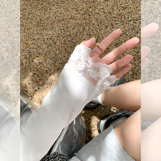 <曾小咸推荐>韩版白色蕾丝边长袖连帽T恤 商品图1