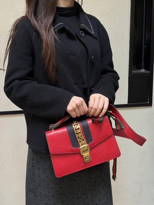 gucci 红色 box牛皮 中号 丝巾包 单肩包 商品图3