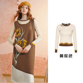 两三事梵高文艺 浪野之秋 2025秋季新款复古绣花拼色打底针织衫女