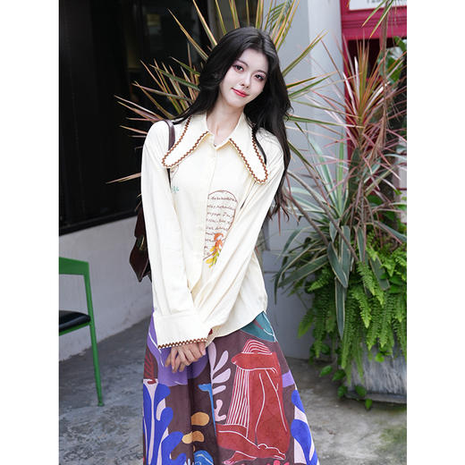 两三事梵高文艺琦色幻想2025秋季新款复古印花衬衫半身裙两件套女 商品图3