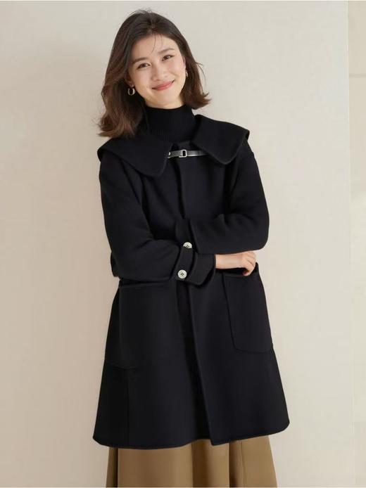 【高端系列】手工定制8503款山羊绒5%➕澳洲羊毛95%翻领PU扣双面尼大衣-喜出 商品图1