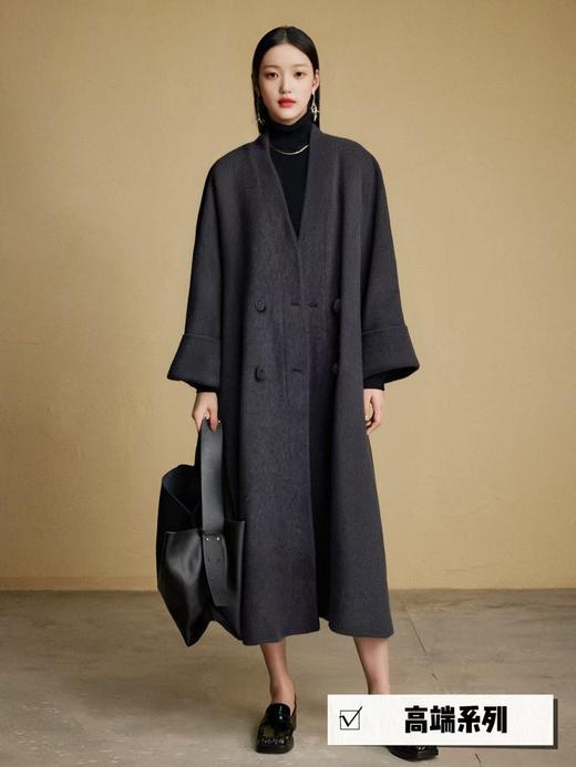 【高端系列】手工定制88089款100%澳洲美利奴羊毛立体门襟边简约双面尼大衣-喜出 商品图2