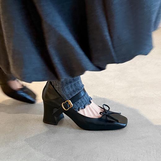 DQ1253手工女鞋~7cm高跟复古气质方头玛丽珍鞋春秋季蝴蝶结真皮粗跟单鞋 商品图2