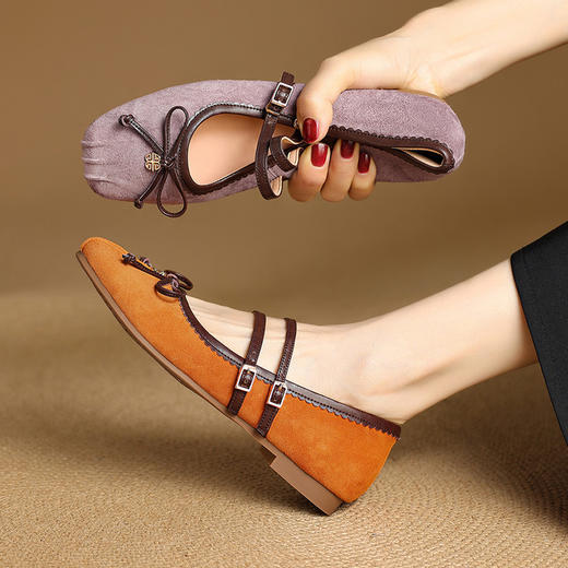 【预售5天】晚晚风蝴蝶结圆头复古单鞋女新款浅口一字带玛丽珍鞋NJMK&K1726 商品图0