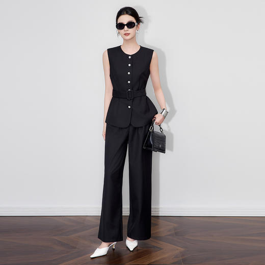 「高货wl」全新升级【铂金会员413/天猫559/差价146】(99249)洛诗琳秋季气质老钱风银扣马甲优雅通勤直筒阔腿裤两件套 商品图0