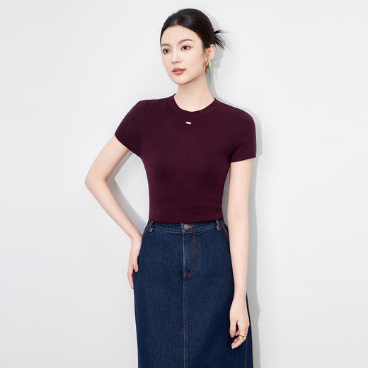 「高货wl」全新升级【铂金会员192/天猫259/差价67】(95520)洛诗琳舒适亲肤密织针织T恤2025早秋新款气质正肩显瘦上衣 商品图2