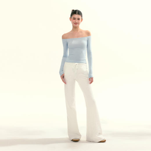 Ariseism 美式复古一字肩长袖t恤女秋季新款修身露肩上衣 商品图4