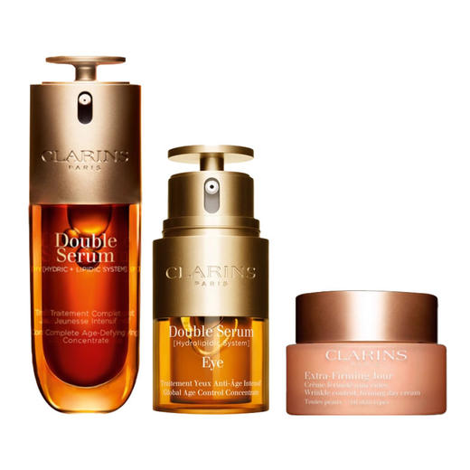 【双12嗨购节】【全球购·送礼盒礼袋】Clarins 娇韵诗双能三部曲套盒双萃精华75ml*1+弹力晚霜50ml*1+眼部精华20ml*1-exc186 商品图9