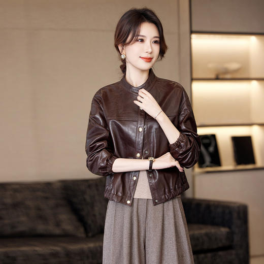 TC 23537复古立领小皮衣外套小个子短款机车真皮绵羊皮夹克 商品图3