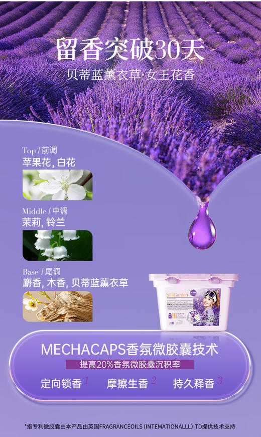 【XYY】SukGarden蔬果园贝蒂蓝薰衣草精油香氛4D洗衣凝珠SGY0372   10g*18颗 商品图4