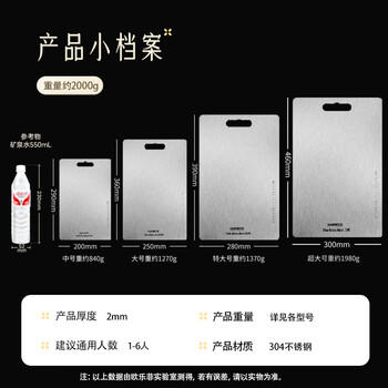 欧乐菲（OLOFE）304不锈钢菜板子砧板切菜水果案板揉面板辅食大号25*36cm 商品图1