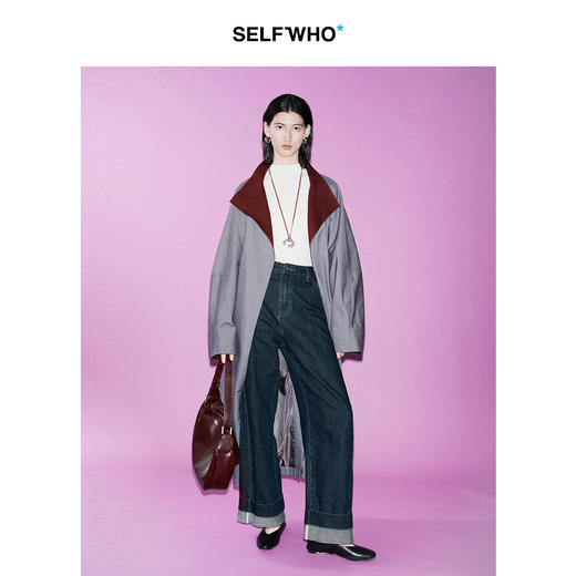 SELFWHO棉混纺双面双色风衣女2025秋季新款防风立领长款大衣外套 商品图3