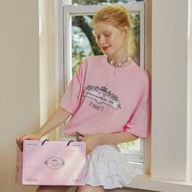 圆领粉色纯棉印花烫钻工艺805