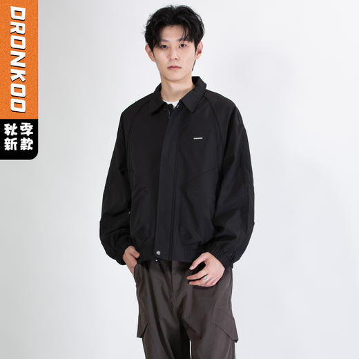 DRONKOO 2025 翻领左金属标口袋弹力绳下摆橡筋微阔中厚夹克 商品图3