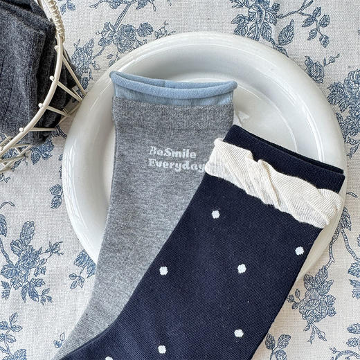 《04无货勿拍》袜子女中筒袜灰系藏蓝学院风纪念日百货门店同款164244562 商品图2