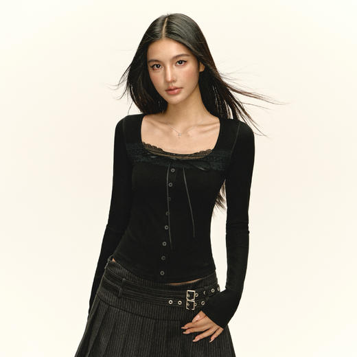 Ariseism 美式复古4色拼接长袖t恤女秋季新款修身上衣 商品图3