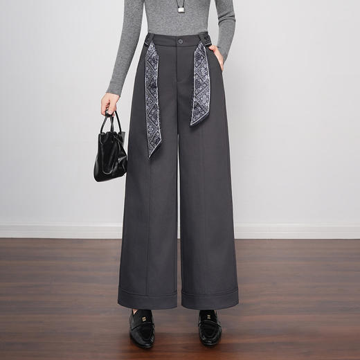QYM 5916-Y纽扣款阔腿裤高腰直筒裤宽松休闲腰带裤裤 商品图2