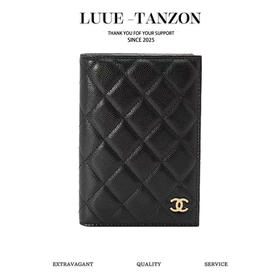 香奈儿经典护照夹 鱼子酱牛皮黑色淡金 （LZ）