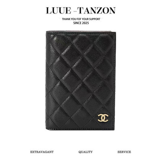 香奈儿经典护照夹 鱼子酱牛皮黑色淡金 （LZ） 商品图0