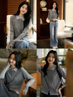 POLO翻领含羊毛混纺绞花毛衣开衫