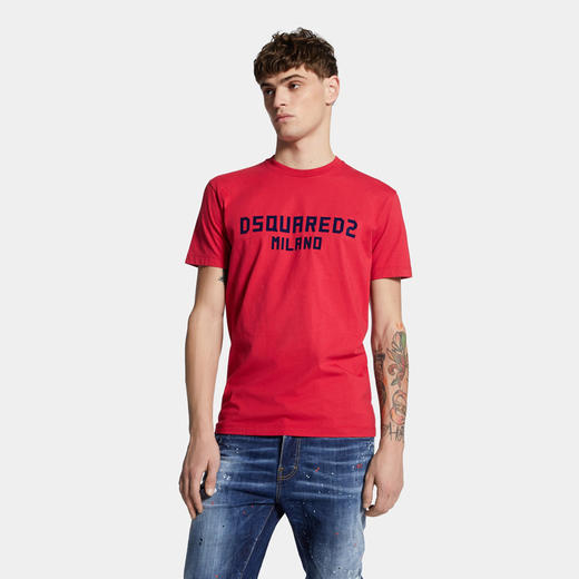 DSQUARED2 男士字母徽标印花棉质圆领短袖T恤 红色 S74GD1418 D20020 966 商品图1