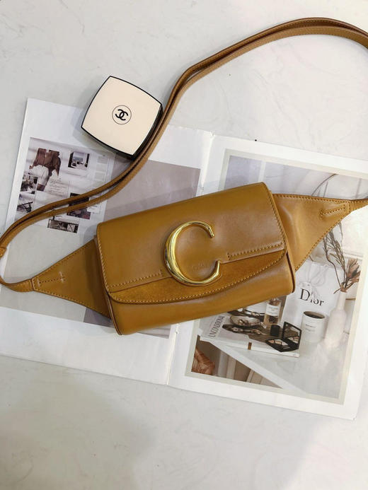 克洛伊 C bag box牛皮拼麂皮  金棕 小腰包 商品图0