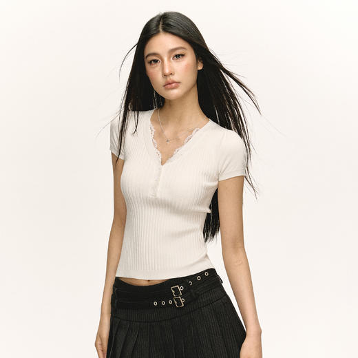 Ariseism 美式复古设计感针织短袖T恤女夏季新款修身上衣 商品图3