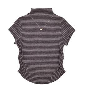 半身缘女装 秋季半高领经典条纹修身T恤253113M01140011