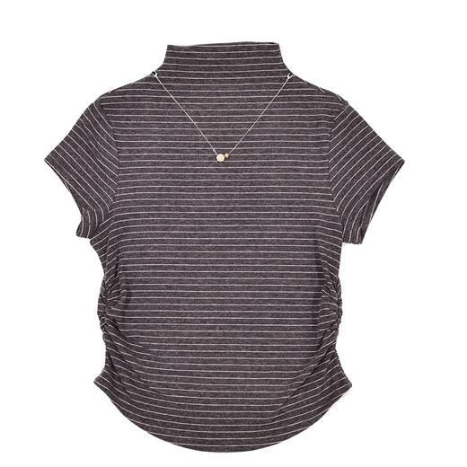 半身缘女装 秋季半高领经典条纹修身T恤253113M01140011 商品图0